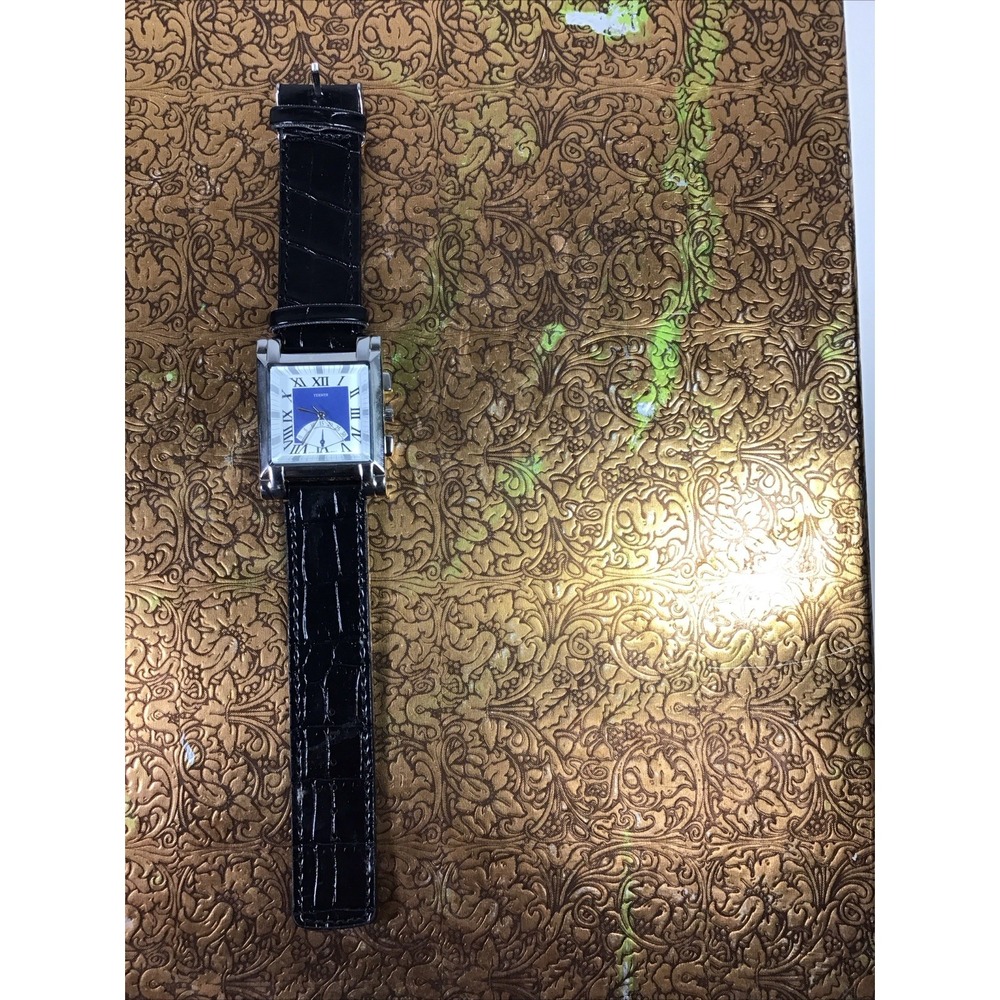 Bijoux Terner Mens Watch K-10431 Blue Dial Roman Numerals Black Leather Strap